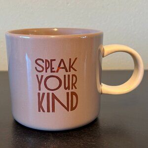 Starbucks SPEAK YOUR KIND 2017 Taupe Ceramic Mug w/ Metallic Gold Lettering